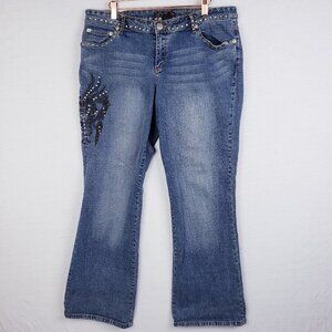 Vintage KIK GIRL Bootcut Jeans Denim 90s Y2K Embroidered Studded size 18 Western